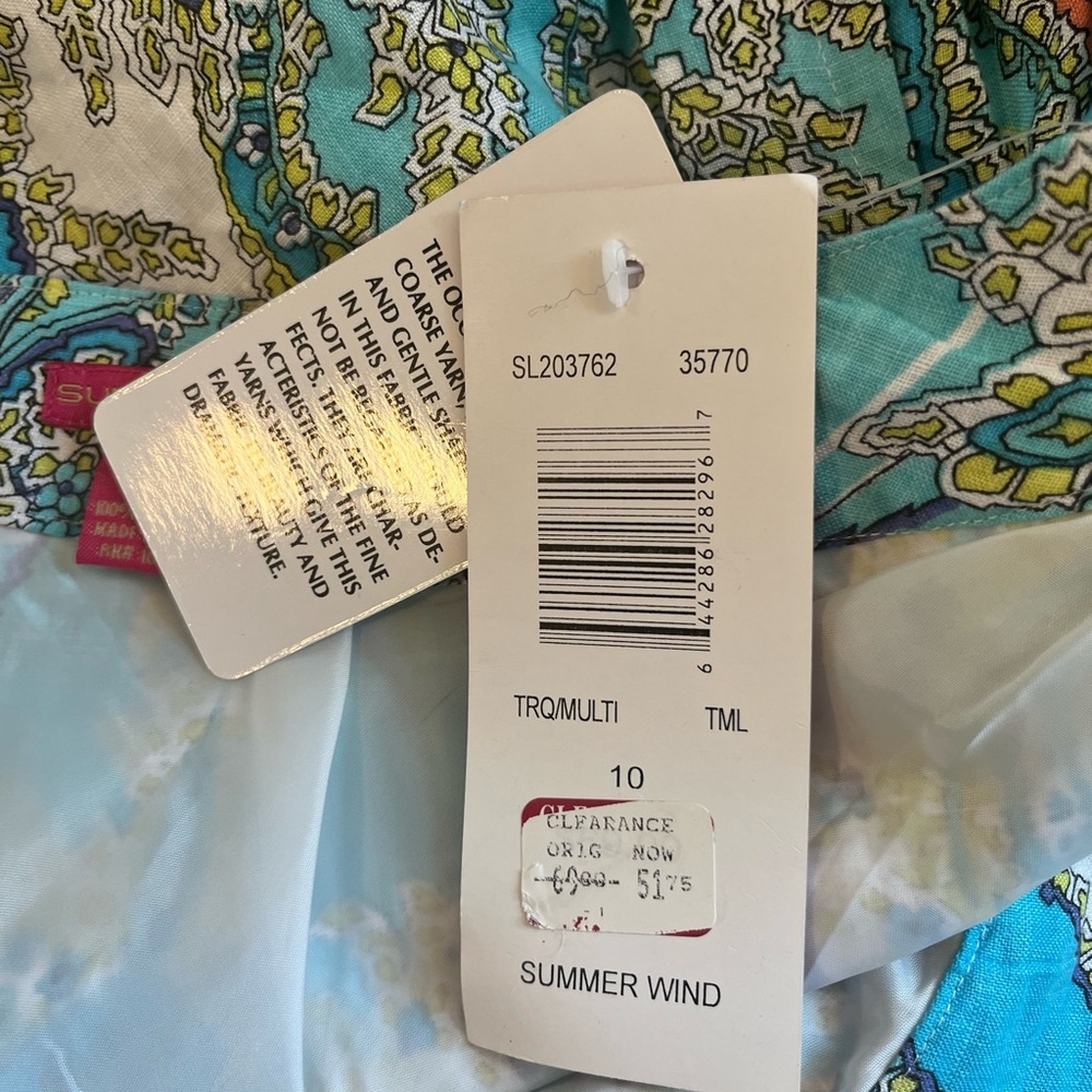 Sunny Leigh NWT Linen Summer Wind Turquoise/Multi Paisley Print Faux Wrap Skirt - Picture 8 of 10